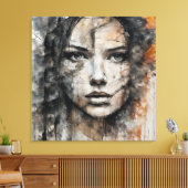 Quadro abstrato rosto de mulher marrom e branco canvas afdruk (Insitu (Woonkamer))