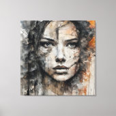 Quadro abstrato rosto de mulher marrom e branco canvas afdruk (Voorkant)
