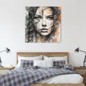 Quadro abstrato rosto de mulher marrom e branco canvas afdruk (Insitu (Slaapkamer))