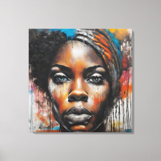 Quadro abstrato rosto de mulher negra canvas afdruk