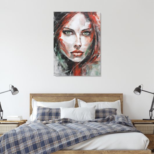 Quadro abstrato rosto de mulher vermelho cinza canvas afdruk (Insitu (Slaapkamer))