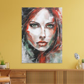 Quadro abstrato rosto de mulher vermelho cinza canvas afdruk (Insitu (Woonkamer))