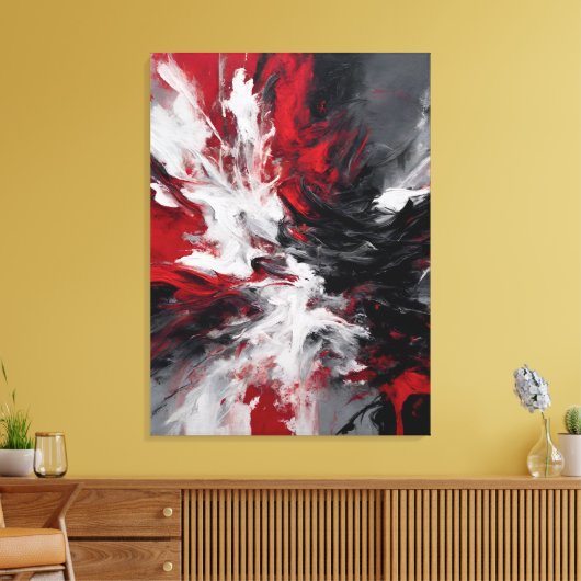 Quadro abstrato, vermelho, preto, cinza e branco canvas afdruk (Insitu (Woonkamer))