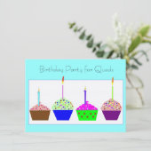 Quadruplets Cupcake Invitation d'anniversaire (Debout devant)