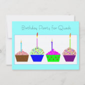 Quadruplets Cupcake Invitation d'anniversaire (Devant)