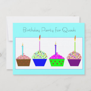 Quadruplets Cupcake Invitation d'anniversaire