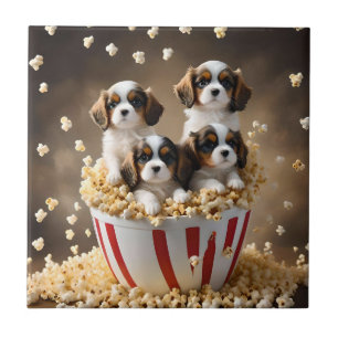 Quads Cavalier Spaniel Puppies in de popcorn, Tegeltje