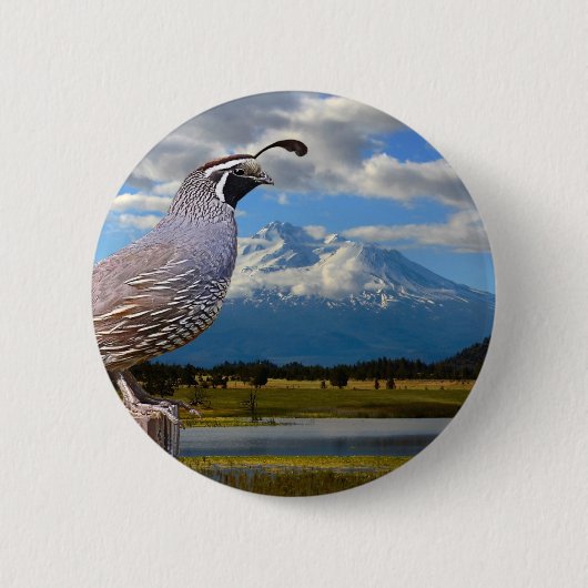 QUAIL EN MT SHASTA RONDE BUTTON 5,7 CM (Voorkant)