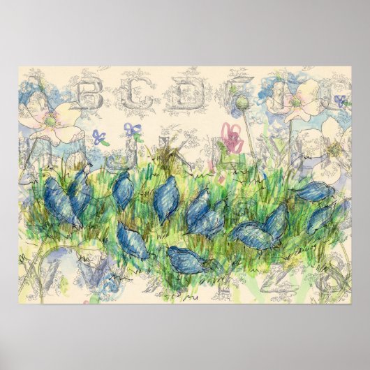 Quail Foraging Alphabet Collage Poster (Voorkant)