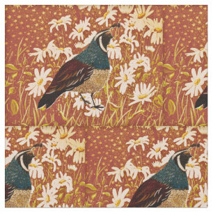 Quail in Herfst Daisies Fabric Stof