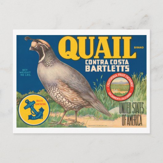 Quail Merk Contra Costa Bartletts  Crate L Briefkaart (Voorkant)