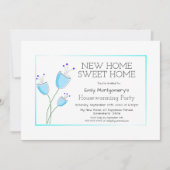 Quaint Blue Floral Housewarming Party Kaart (Voorkant)