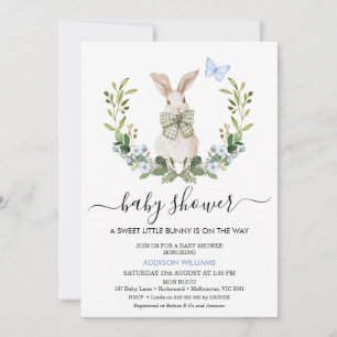 Quaint Blue Green Boys Little Bunny Baby shower Kaart