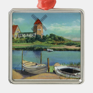 Quaint Cape Cod, Uitzicht van windmolen en boten Metalen Ornament