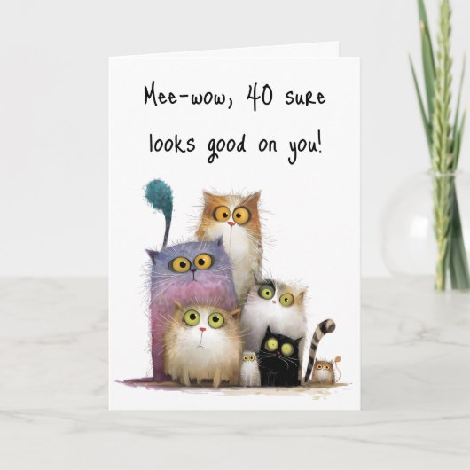 Quaint Cats with Big Eyes 40th Birthday Greeting Kaart (Voorkant)