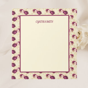 Quaint Romantic Burgundy-Rozen op Cream Notitieblok
