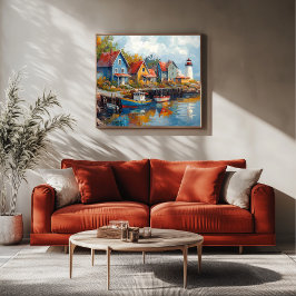 Quaint Seaside Vissen Village Canvas Afdruk