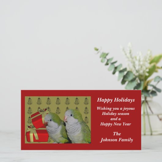 Quaker Parkieten Dier Kerstkaart (Staand voorkant)