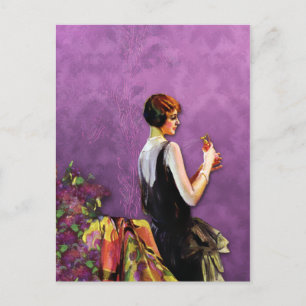 QUALIDA, 1920s FASHION in PLUM and GOLD Briefkaart