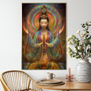 Quan Yin Kleurrijke Psychedelische Godin Kunst Poster