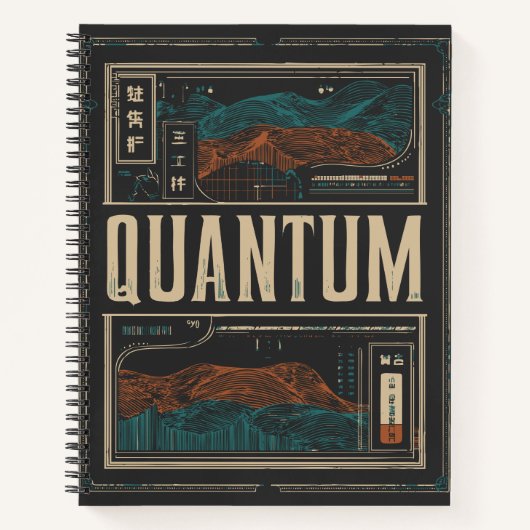 QUANTUM Abstracte wetenschapsgolven | Grunge Retro Notitieboek (Voorkant)
