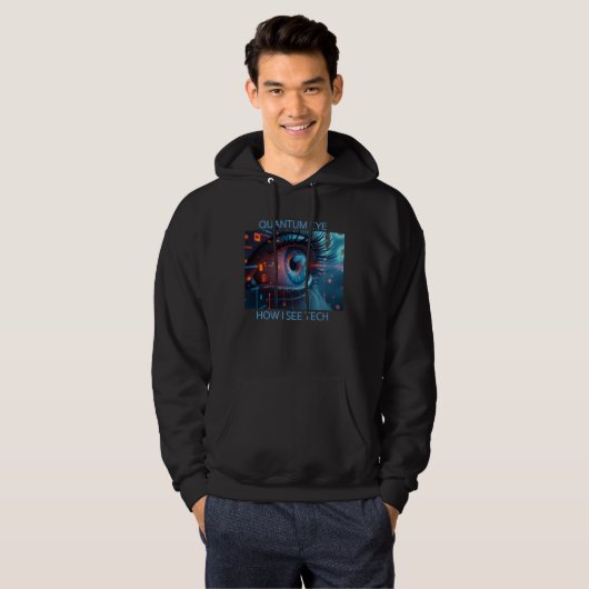 Quantum Eye Tech zwarte hoodie voor mannen (Voorkant volledig)