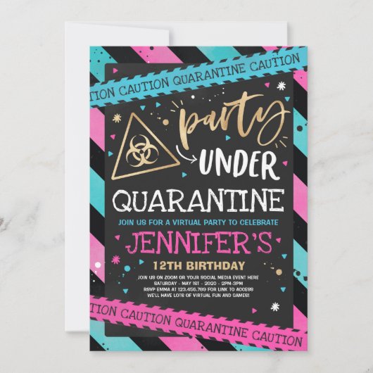 Quarantaine Verjaardagsfeest Uitnodiging Virtual Z (Voorkant)