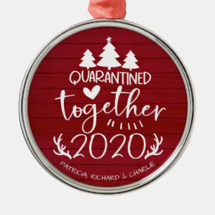 Quarantated Together Cute Covid Kerstrood Metalen Ornament
