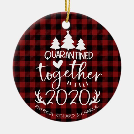 Quarantated Together Cute Covid Pandemic Kerstmis Keramisch Ornament (Voorkant)