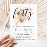 Quarante-40e anniversaire Invitation pour femme<br><div class="desc">Cette 40e Invitation d'Anniversaire présente un éclat d'aquarelle rose et or et une combinaison de polices chic et moderne. Avec ses vibes girly, il est parfait pour une femme chic moderne. En avez-vous besoin pour un autre âge ? Aucun problème, il peut être personnalisé en cliquant sur le bouton "PERSONNALISER"...</div>