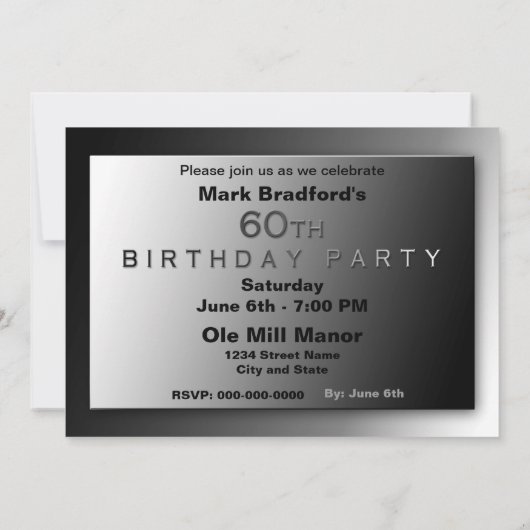 QUARANTE - 60 E ANNIVERSAIRE INVITATION DU PARTI - (Dos)