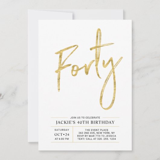 Quarante | Invitation de fête d'anniversaire 40 an (Devant)