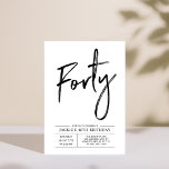 Quarante | Invitation de fête d'anniversaire moder<br><div class="desc">Célébrez votre journée spéciale avec cette simple et élégante invitation à la fête du 40e anniversaire. Ce design comprend un script de brosse chic "Quarante" avec une disposition propre en noir et blanc combo couleur. D'autres designs sont disponibles dans ma boutique BaraBomDesign.</div>