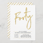 Quarante | Invitation de fête d'or moderne 40e ann (Devant / Derrière)