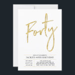 Quarante | Invitation de fête d'or moderne 40e ann<br><div class="desc">Célébrez votre journée spéciale avec cette simple et élégante invitation à la fête du 40e anniversaire. Ce design comprend un script de brosse chic "Quarante" avec une mise en page propre en noir et or. D'autres conceptions et fournitures de fête sont disponibles à ma boutique BaraBomDesign.</div>
