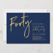 Quarante | Navy & Or Moderne Invitation 40 ans (Devant)