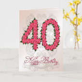 quarantième carte d'anniversaire avec les roses et (Fleur jaune)