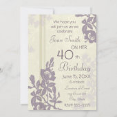 Quarantième cartes florales pourpres d'invitation (Dos)