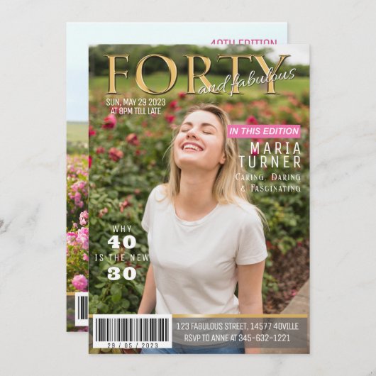 Quarantième et Fabuleux Invitation de style magazi (Devant / Derrière)