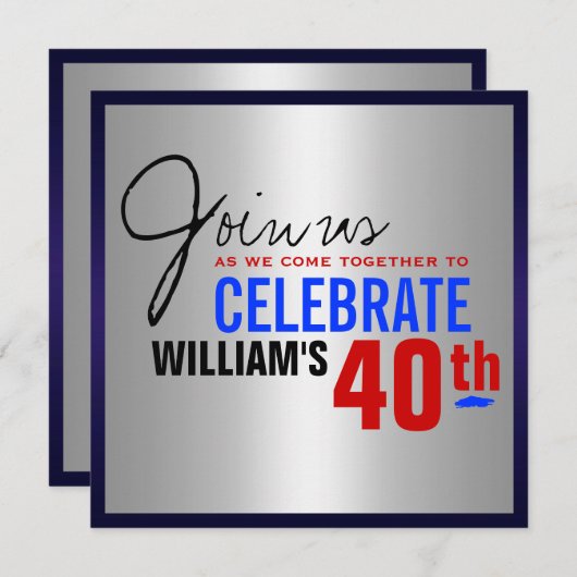 quarantième Invitation d'anniversaire - bleu (Devant / Derrière)