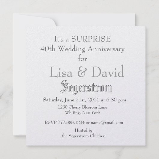 quarantième Invitation d'anniversaire de SURPRISE (Dos)