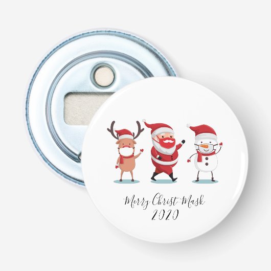 Quarantine 2020 Merry Christus Mask Santa Reindeer Button Flesopener (Voorkant)