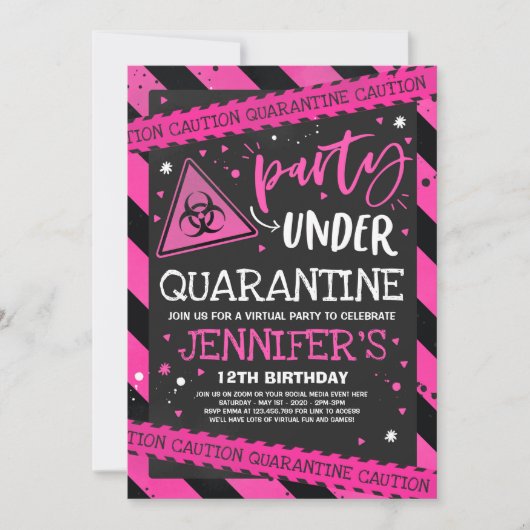 Quarantine Birthday Party Invitation Virtual Zoom (Devant)