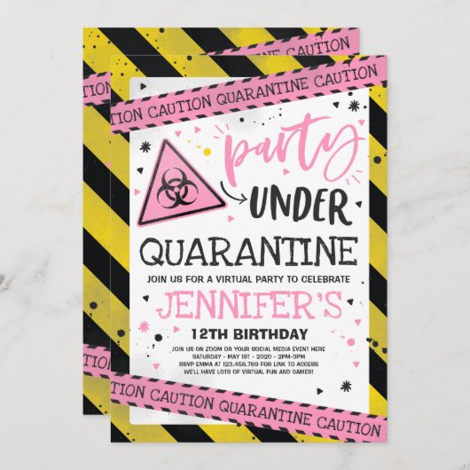 Quarantine Birthday Party Invitation Virtual Zoom (Devant / Derrière)