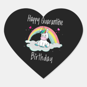 Quarantine Birthday Unicorn-regenboog Hart Sticker