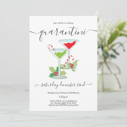 Quarantini Mistletoe en Martinis Holiday Party Kaart (Staand voorkant)