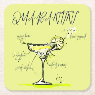 Quarantini Social Isolation Cocktail Recipe Vierkante Kartonnen Onderzetter