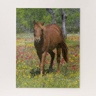 Quarter Horse in veld met wilde bloemen Legpuzzel