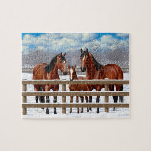 Quarter-paarden in sneeuw legpuzzel