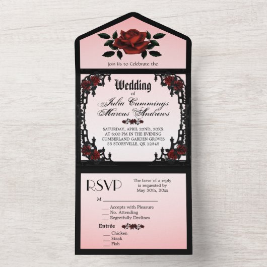 Quartier français Goth Faire-part de mariage Rose (À l'intérieur)